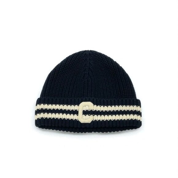 Celine Hat Cotton Navy Ivory C Logo Knit Cap Knit Hat main image 5